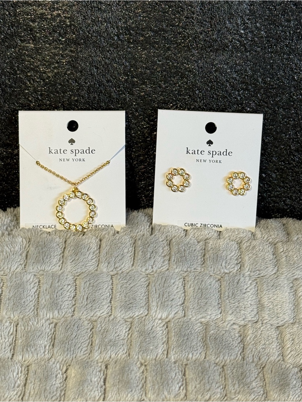 Kate Spade Gold Cubic Zirconia Floral Circle Necklace & Stud Earrings